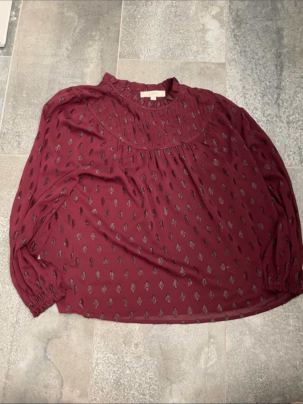 LOFT Burgundy Blouse with Metallic Diamond Accents